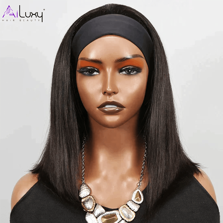 ailuxyhair-fr AILUXY Perruque Bandeau Lisse Longue Noir Perruque 100% Cheveux Humains Densité 200%