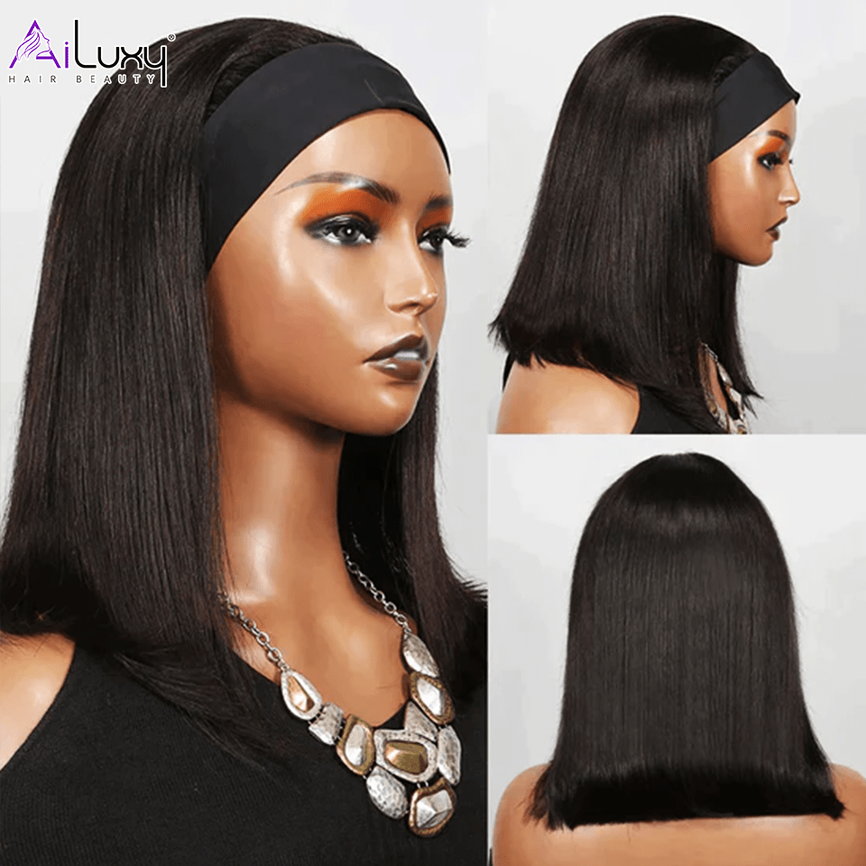 ailuxyhair-fr AILUXY Perruque Bandeau Lisse Longue Noir Perruque 100% Cheveux Humains Densité 200%