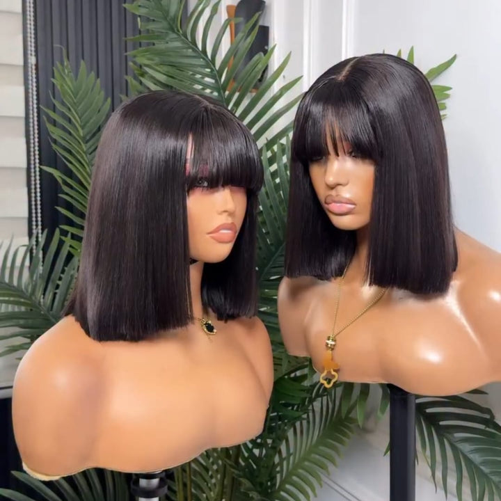 ailuxyhair-fr AILUXY Perruque Bob Courte Lisse en Cheveux Humains avec Frange, Douceur Exceptionnelle et Brillance Naturelle,Rendu Ultra-réaliste