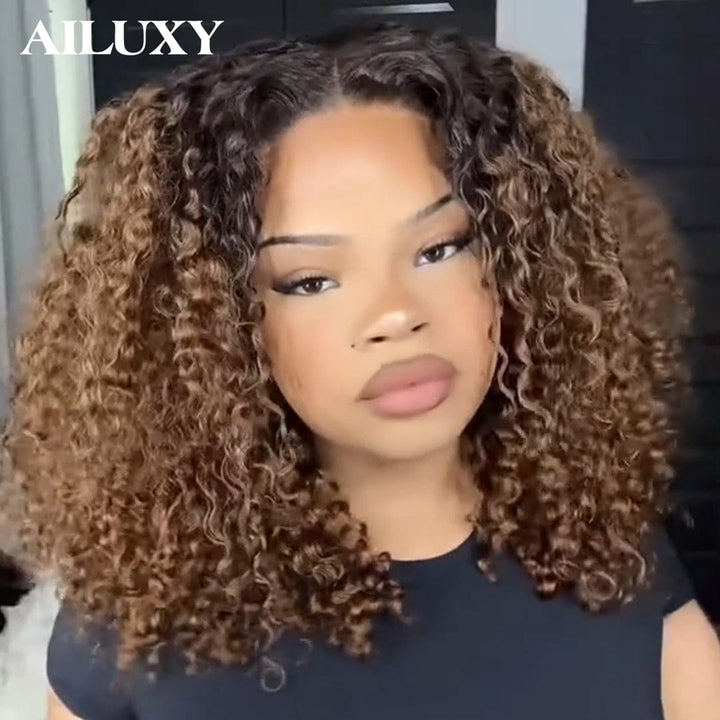 ailuxyhair-fr AILUXY Perruque Bob Curly 13x4 en Dentelle Couleur Brun Miel 1BT4# | Look Naturel et Élégant