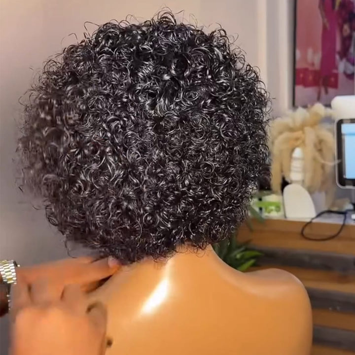 ailuxyhair-fr AILUXY Perruque Courte Kinky Curly avec Tresses Frontales 13x4 - Cheveux Humains 100%