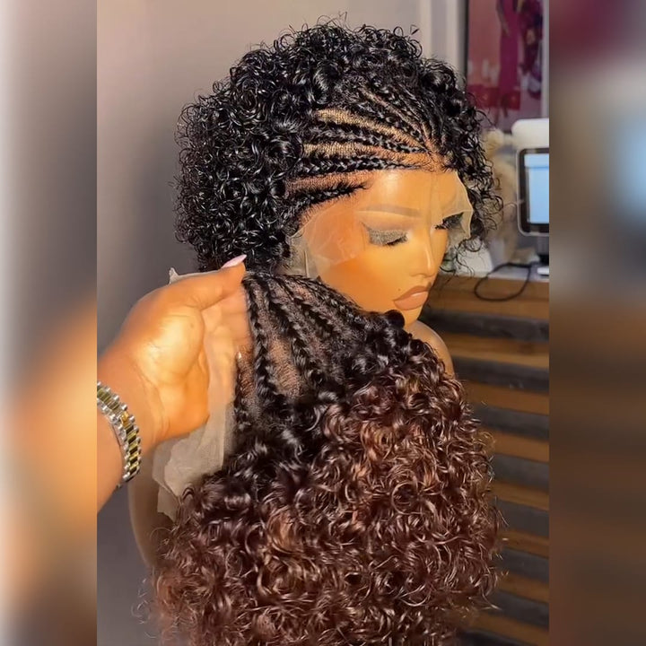 ailuxyhair-fr AILUXY Perruque Courte Kinky Curly avec Tresses Frontales 13x4 - Cheveux Humains 100%