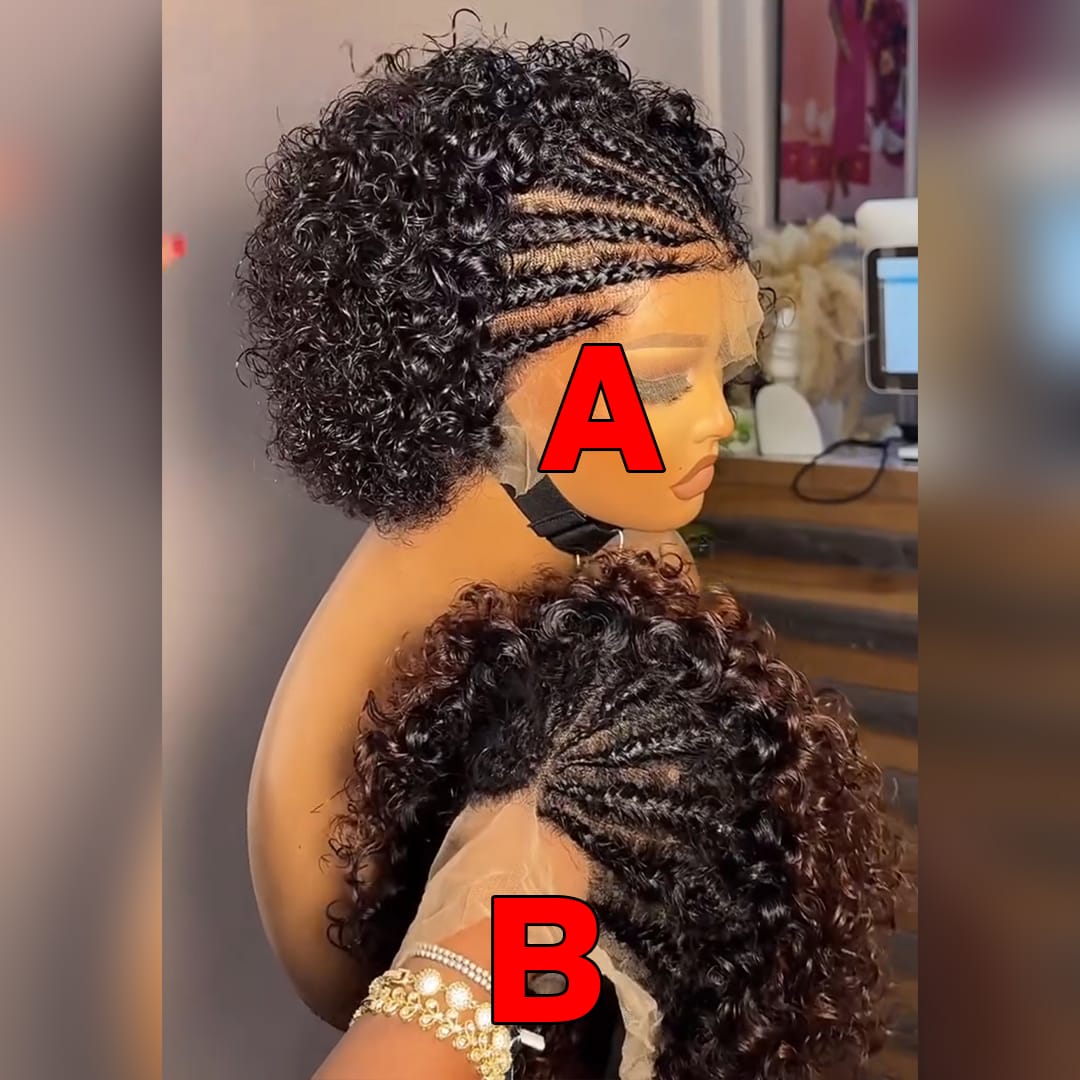 ailuxyhair-fr AILUXY Perruque Courte Kinky Curly avec Tresses Frontales 13x4 - Cheveux Humains 100%