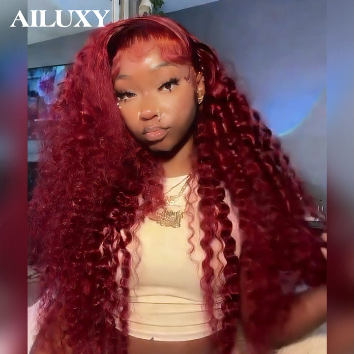 ailuxyhair-fr AILUXY Perruque Curly Lace Front 13x4 Frontal 99J Bourgogne Bouclée – Cheveux 100% Naturels pour un Look Glamour