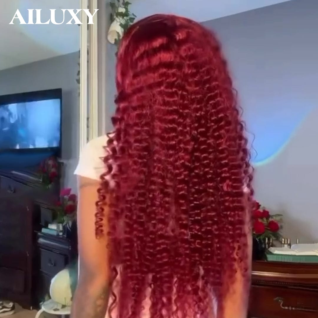 ailuxyhair-fr AILUXY Perruque Curly Lace Front 13x4 Frontal 99J Bourgogne Bouclée – Cheveux 100% Naturels pour un Look Glamour
