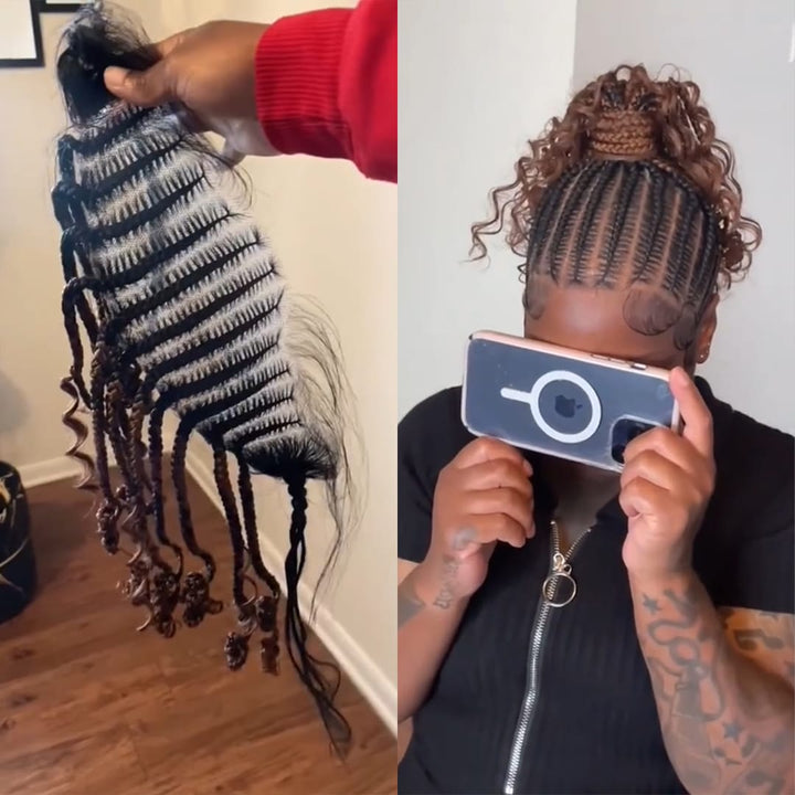 ailuxyhair-fr AILUXY Perruque frontale noir en dentelle transparente 13X6 avec tresses et effet naturel