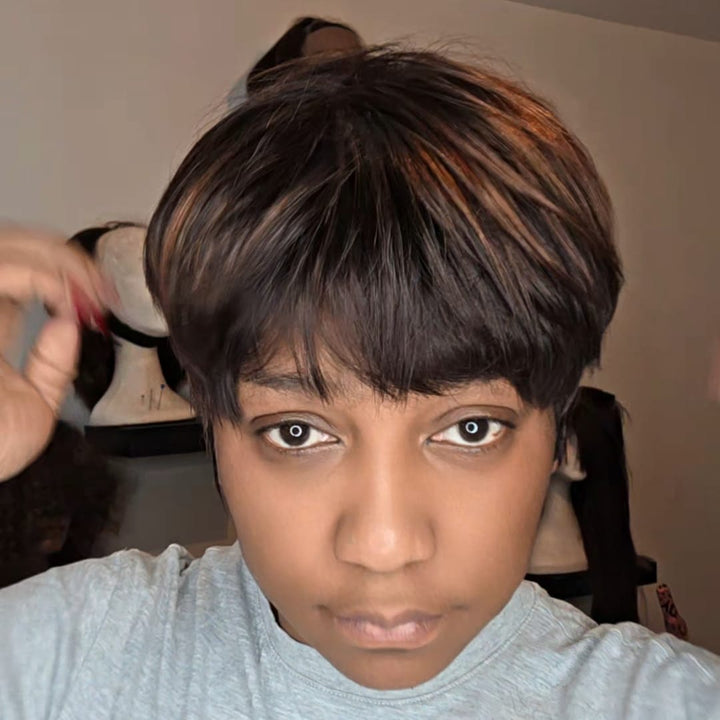 ailuxyhair-fr AILUXY Perruque Full Lace Cheveux Humains Naturels, Style Pixie Ombré, Dentelle Française Douce, Idéale pour Usage Quotidien
