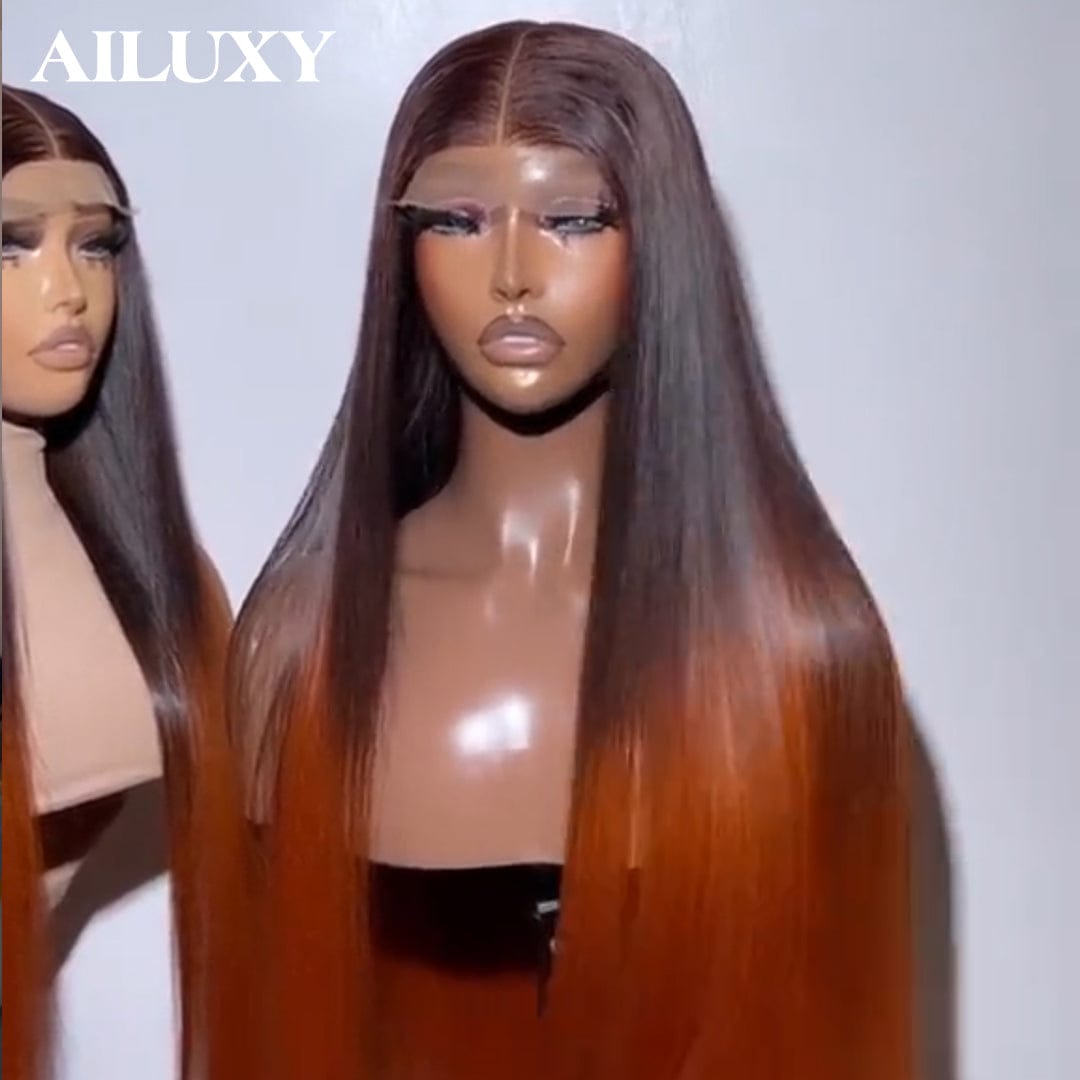 ailuxyhair-fr AILUXY Perruque Humaine 13x4 Lace Front Lisse – 100% Cheveux Humains, Couleur Orange Dégradé Authentique Comme sur la photo