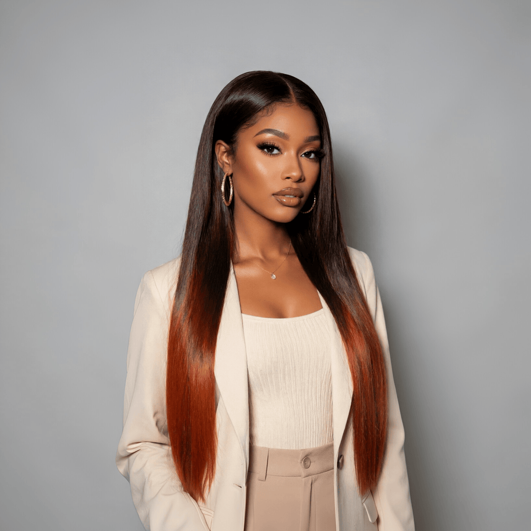 ailuxyhair-fr AILUXY Perruque Humaine 13x4 Lace Front Lisse – 100% Cheveux Humains, Couleur Orange Dégradé Authentique Comme sur la photo