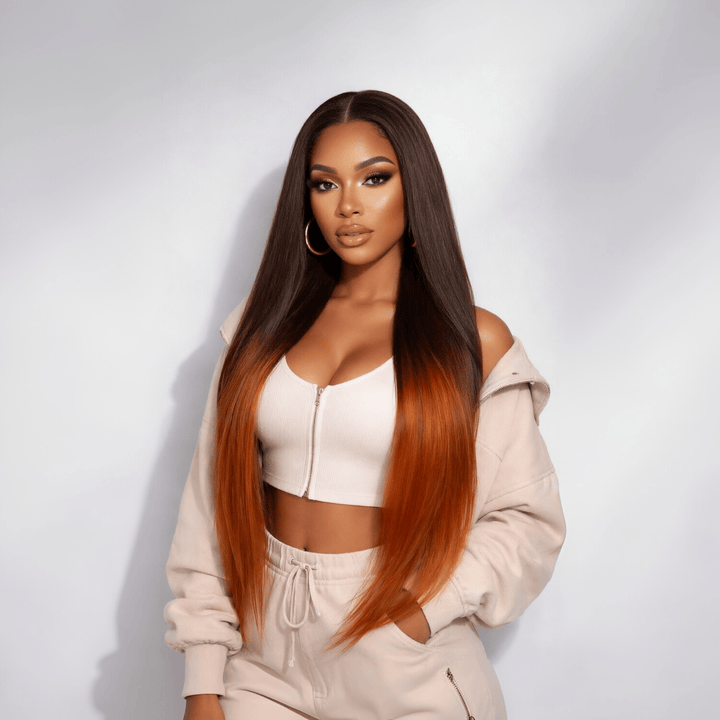 ailuxyhair-fr AILUXY Perruque Humaine 13x4 Lace Front Lisse – 100% Cheveux Humains, Couleur Orange Dégradé Authentique Comme sur la photo