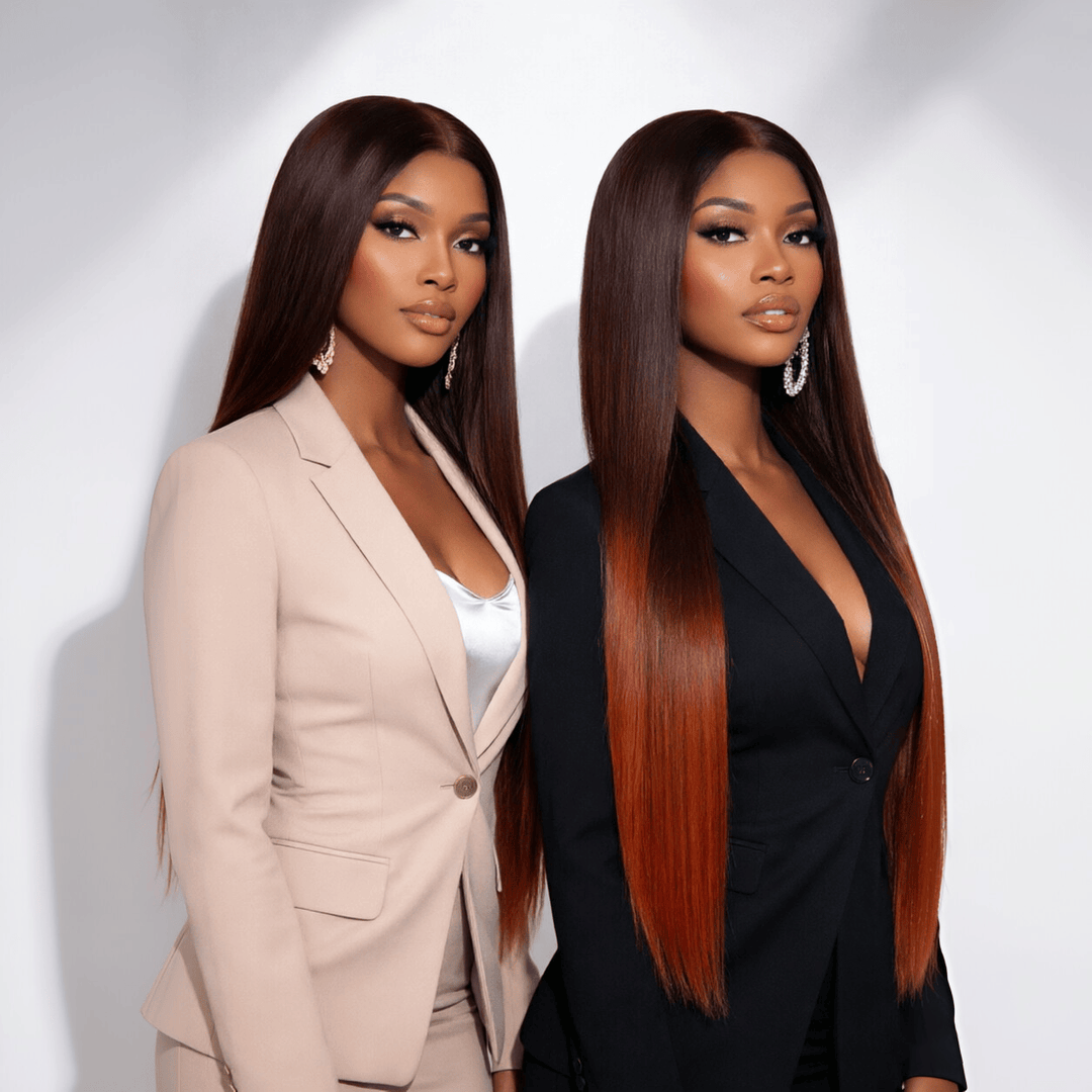 ailuxyhair-fr AILUXY Perruque Humaine 13x4 Lace Front Lisse – 100% Cheveux Humains, Couleur Orange Dégradé Authentique Comme sur la photo