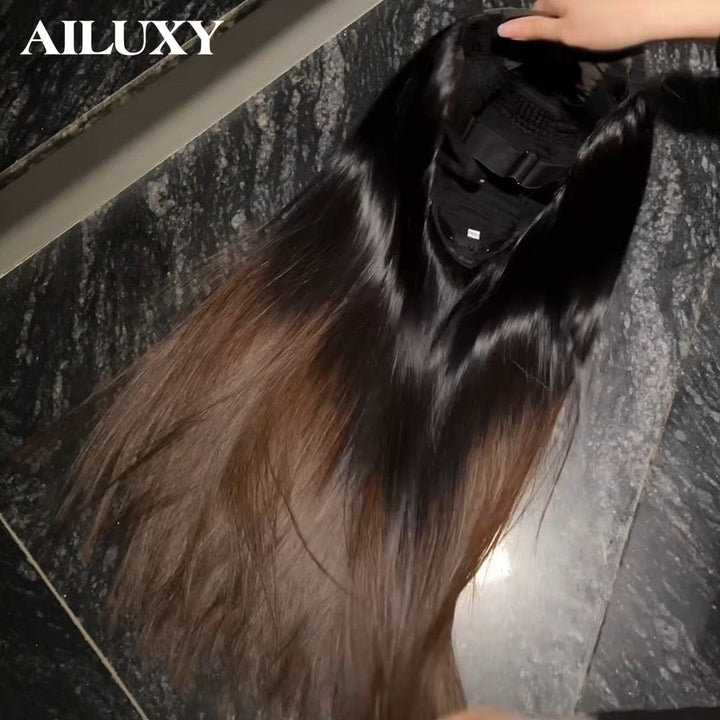 ailuxyhair-fr AILUXY Perruque Humaine 4x4 Lace Front Longue et Lisse – Couleur Châtain Dégradé Authentique