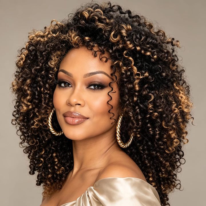 ailuxyhair-fr AILUXY Perruque Lace 13x4 Afro Bouclée Volume Mèches Caramel Balayage, Boucles Serrées Naturelles