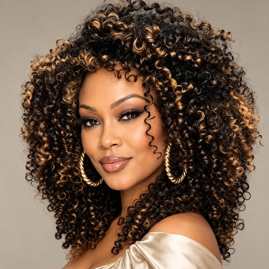 ailuxyhair-fr AILUXY Perruque Lace 13x4 Afro Bouclée Volume Mèches Caramel Balayage, Boucles Serrées Naturelles