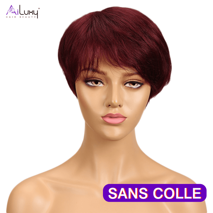 ailuxyhair-fr AILUXY Perruque Lisse 99J# avec design de coiffure machine sans colle 100% Cheveux Humains