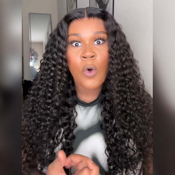 ailuxyhair-fr AILUXY Perruque Longue à Texture Frisée Profonde Brillance Satinée 13x4 Lace Frontal 200% densité Vrais 100% Cheveux Humains