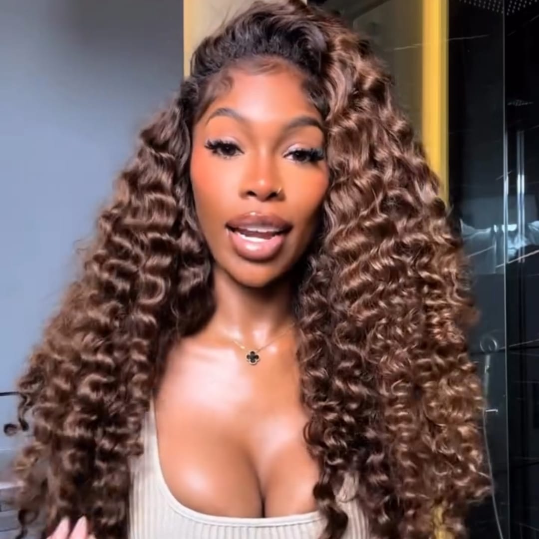 ailuxyhair-fr Ailuxy Perruque longue bouclée marron, boucles définies, grand volume, style afro glamour