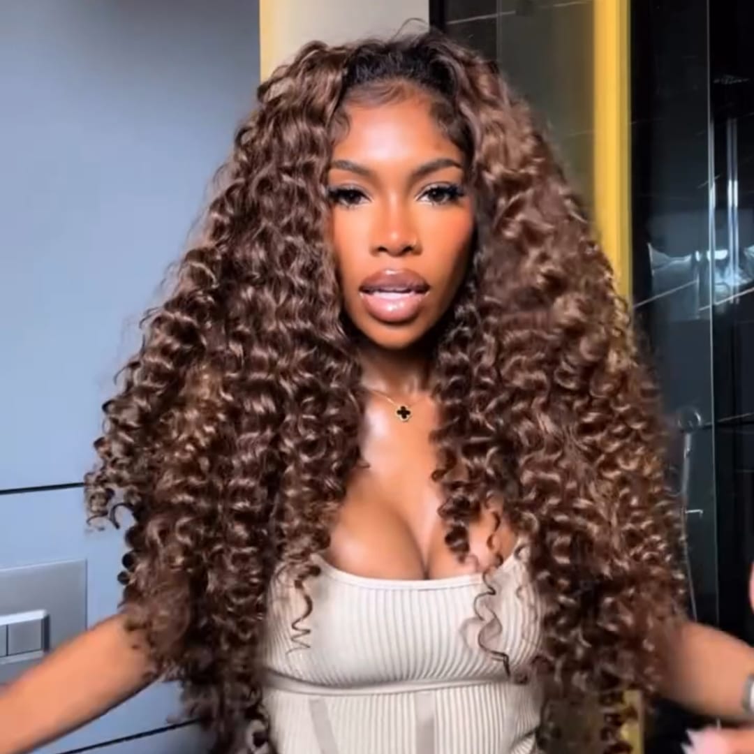 ailuxyhair-fr Ailuxy Perruque longue bouclée marron, boucles définies, grand volume, style afro glamour