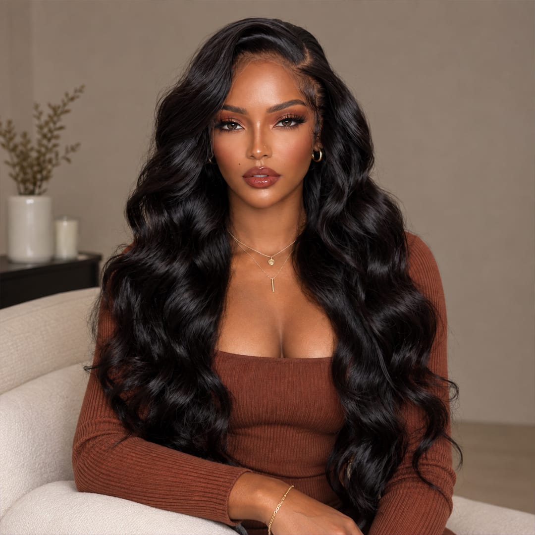 ailuxyhair-fr AILUXY Perruque Longue Ondulée Dentelle Frontale 13x6 Cheveux 100% Humains Noirs