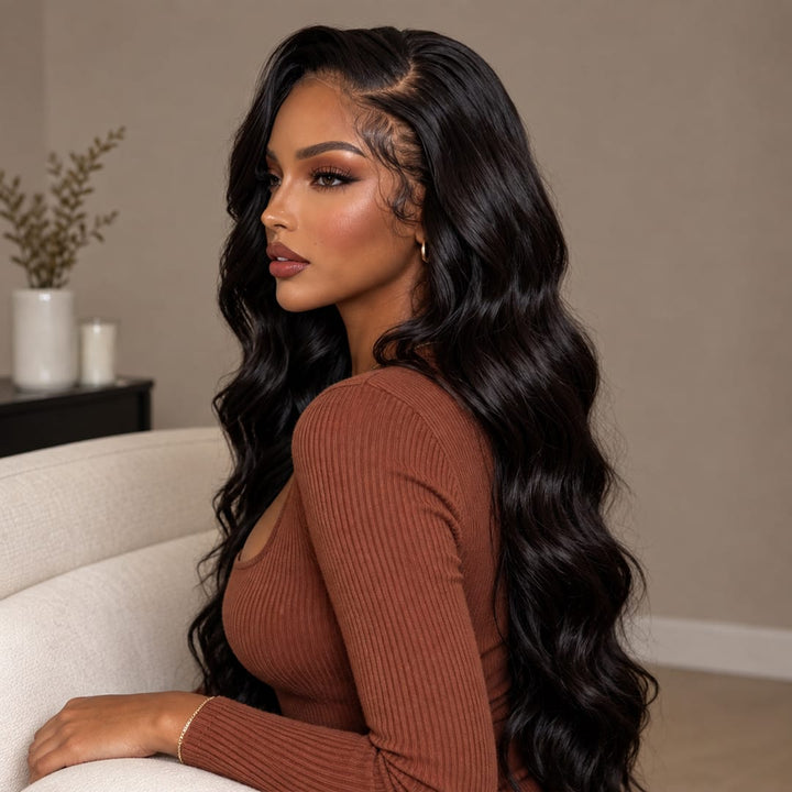 ailuxyhair-fr AILUXY Perruque Longue Ondulée Dentelle Frontale 13x6 Cheveux 100% Humains Noirs