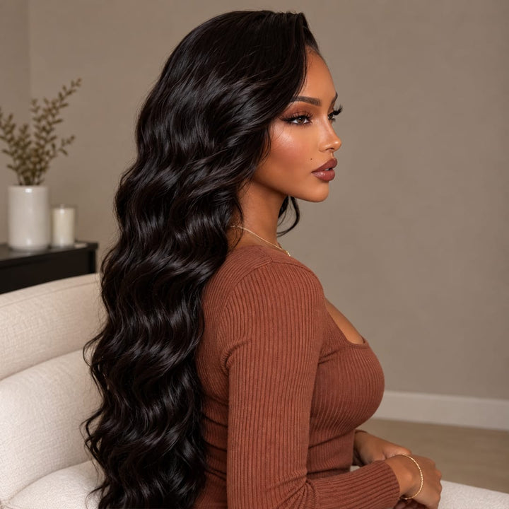ailuxyhair-fr AILUXY Perruque Longue Ondulée Dentelle Frontale 13x6 Cheveux 100% Humains Noirs