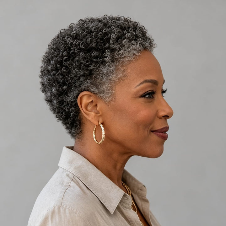 ailuxyhair-fr Ailuxy Perruque pixie courte bouclée | Noir ou gris argenté, style très naturel