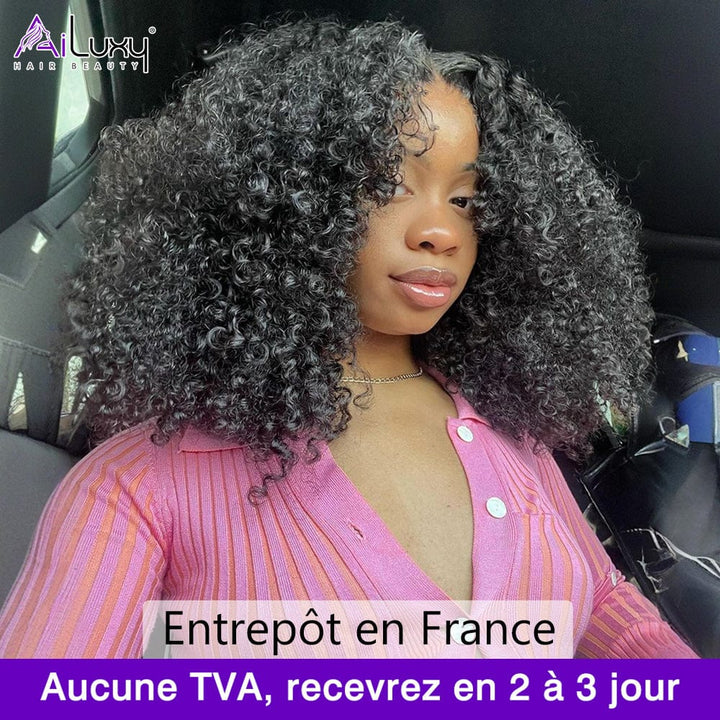 ailuxyhair-fr AILUXY Perruque Sans Colle 13x4 Lace Closure Perruque BOB Curly 200% densité 100% Cheveux humains comme sur la vidéo 2 - 3 jours reçus+Un beau cadeau