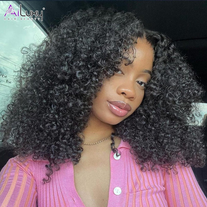 ailuxyhair-fr AILUXY Perruque Sans Colle 13x4 Lace Closure Perruque BOB Curly 200% densité 100% Cheveux humains comme sur la vidéo 2 - 3 jours reçus+Un beau cadeau