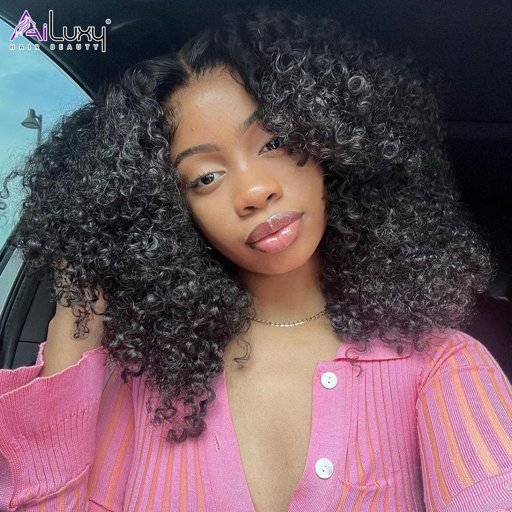 ailuxyhair-fr AILUXY Perruque Sans Colle 13x4 Lace Closure Perruque BOB Curly 200% densité 100% Cheveux humains comme sur la vidéo 2 - 3 jours reçus+Un beau cadeau