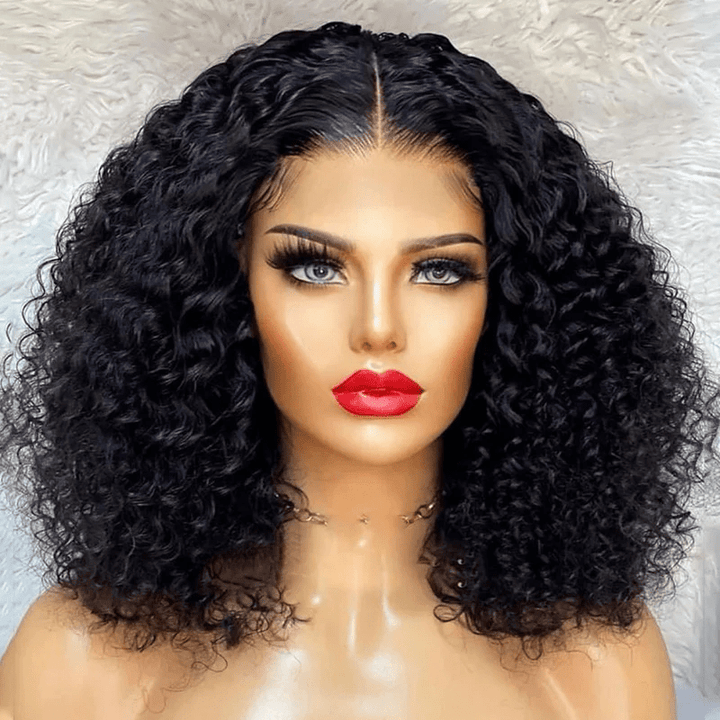 ailuxyhair-fr AILUXY Perruque Sans Colle 13x4 Lace Closure Perruque BOB Curly 200% densité 100% Cheveux humains comme sur la vidéo 2 - 3 jours reçus+Un beau cadeau