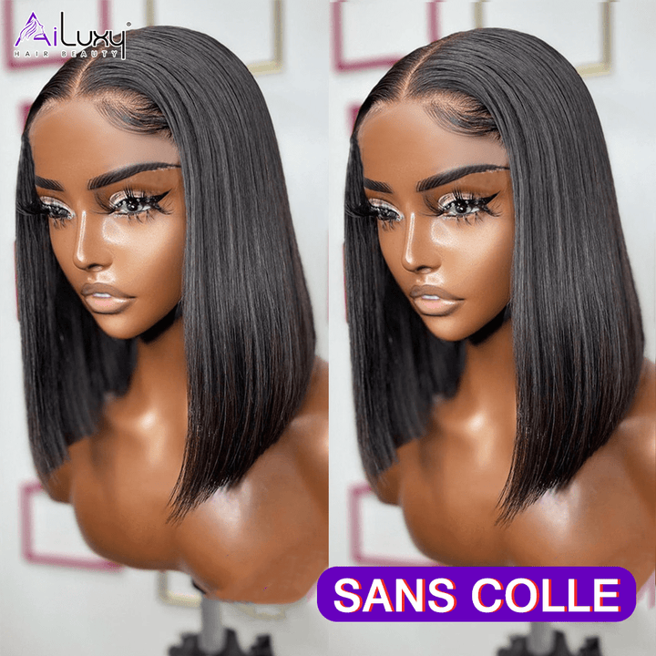 ailuxyhair-fr AILUXY Perruque Sans Colle 13x4 Lace Closure Perruque BOB Perruque Lisse 200% densité 100% Cheveux humains comme sur la vidéo 2 - 3 jours reçus+Un beau cadeau