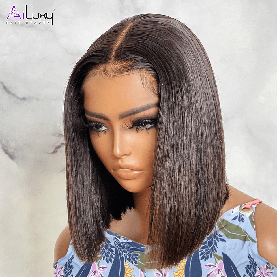 ailuxyhair-fr AILUXY Perruque Sans Colle 13x4 Lace Closure Perruque BOB Perruque Lisse 200% densité 100% Cheveux humains comme sur la vidéo 2 - 3 jours reçus+Un beau cadeau