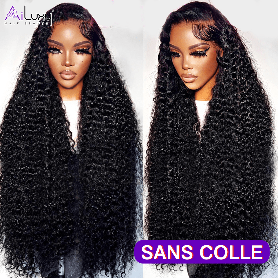 ailuxyhair-fr AILUXY Perruque Sans Colle 13x6 Lace Frontal Perruque Curly  200% densité Vrais Cheveux Humains