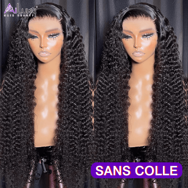 ailuxyhair-fr AILUXY Perruque Sans Colle 13x6 Lace Frontal Perruque Deep Wave  200% densité Vrais Cheveux Humains