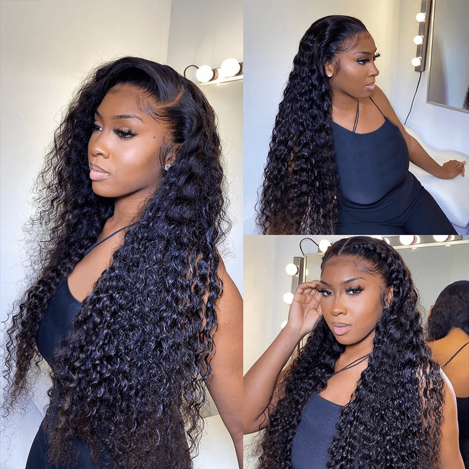 ailuxyhair-fr AILUXY Perruque Sans Colle 13x6 Lace Frontal Perruque Deep Wave  200% densité Vrais Cheveux Humains
