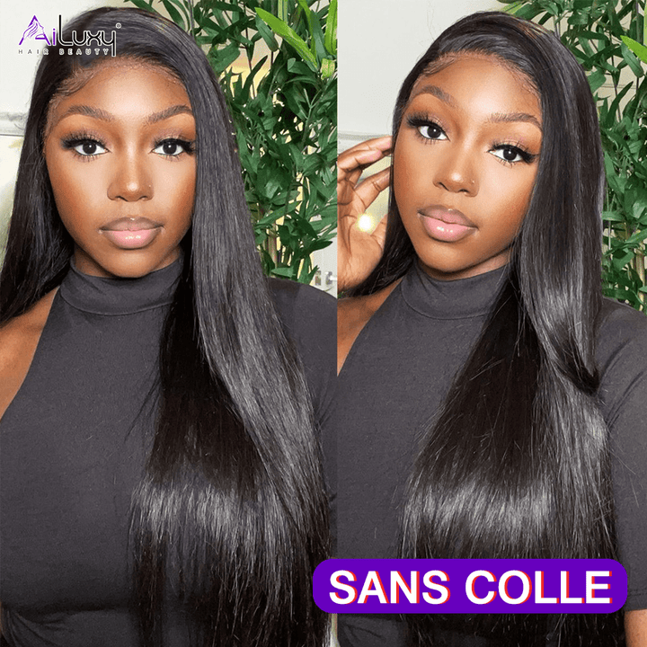 ailuxyhair-fr AILUXY Perruque Sans Colle 200%Densité 13x6 Lace Frontal Lisse Perruque  200% densité Vrais Cheveux Humains