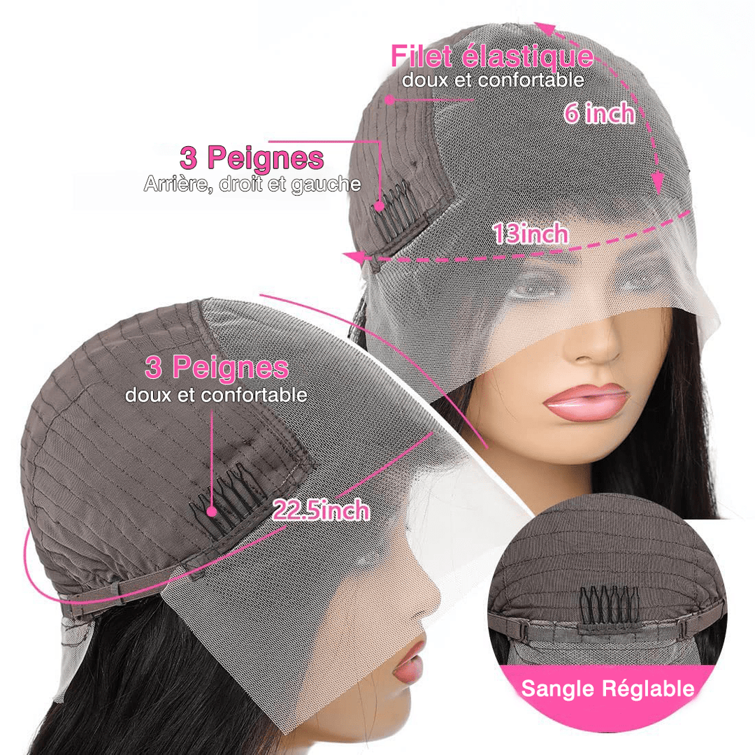 ailuxyhair-fr AILUXY Perruque Sans Colle 200%Densité 13x6 Lace Frontal Lisse Perruque  200% densité Vrais Cheveux Humains