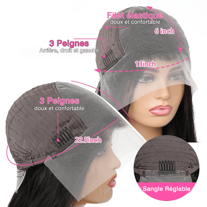 ailuxyhair-fr AILUXY Perruque Sans Colle 200%Densité 13x6 Lace Frontal Lisse Perruque  200% densité Vrais Cheveux Humains