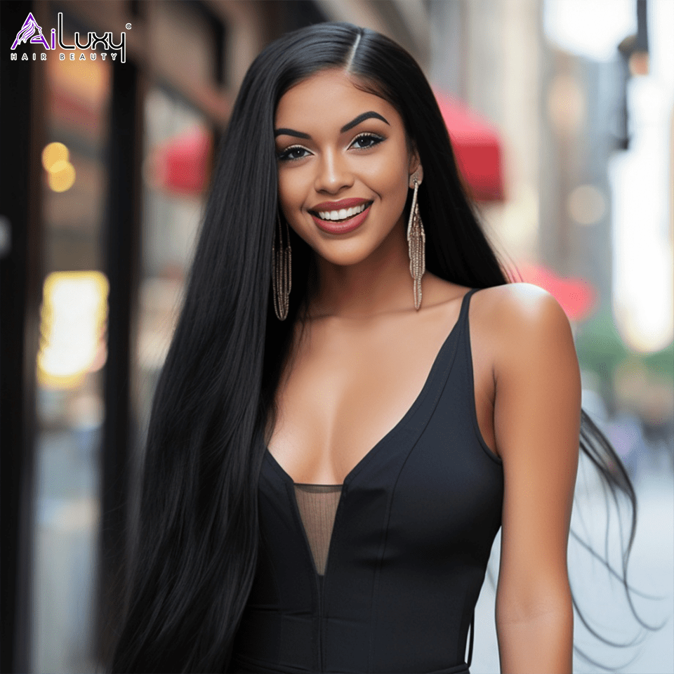 ailuxyhair-fr AILUXY Perruque Sans Colle 200%Densité 4X4 Lace Frontal Lisse Perruque  200% densité Vrais Cheveux Humains