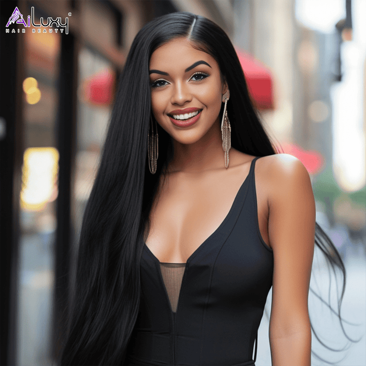 ailuxyhair-fr AILUXY Perruque Sans Colle 200%Densité 4X4 Lace Frontal Lisse Perruque  200% densité Vrais Cheveux Humains
