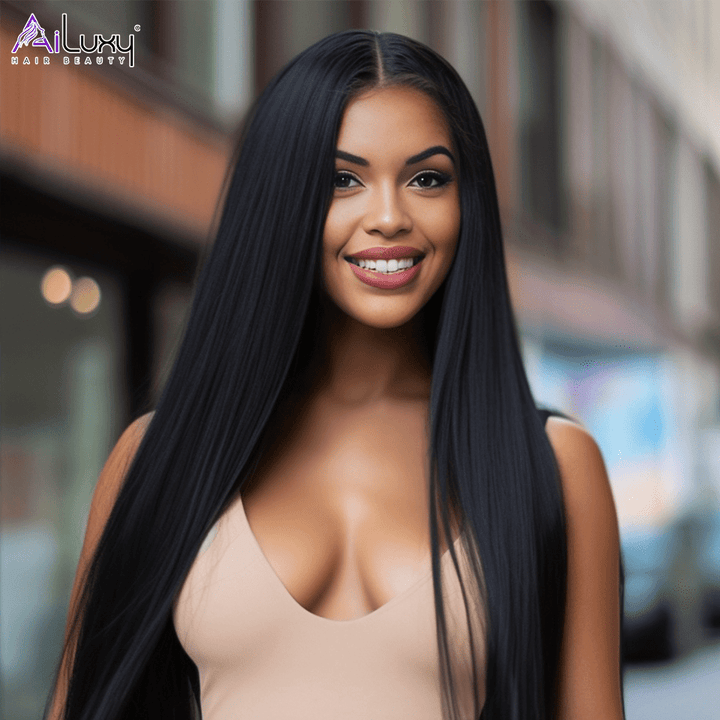 ailuxyhair-fr AILUXY Perruque Sans Colle 200%Densité 4X4 Lace Frontal Lisse Perruque  200% densité Vrais Cheveux Humains