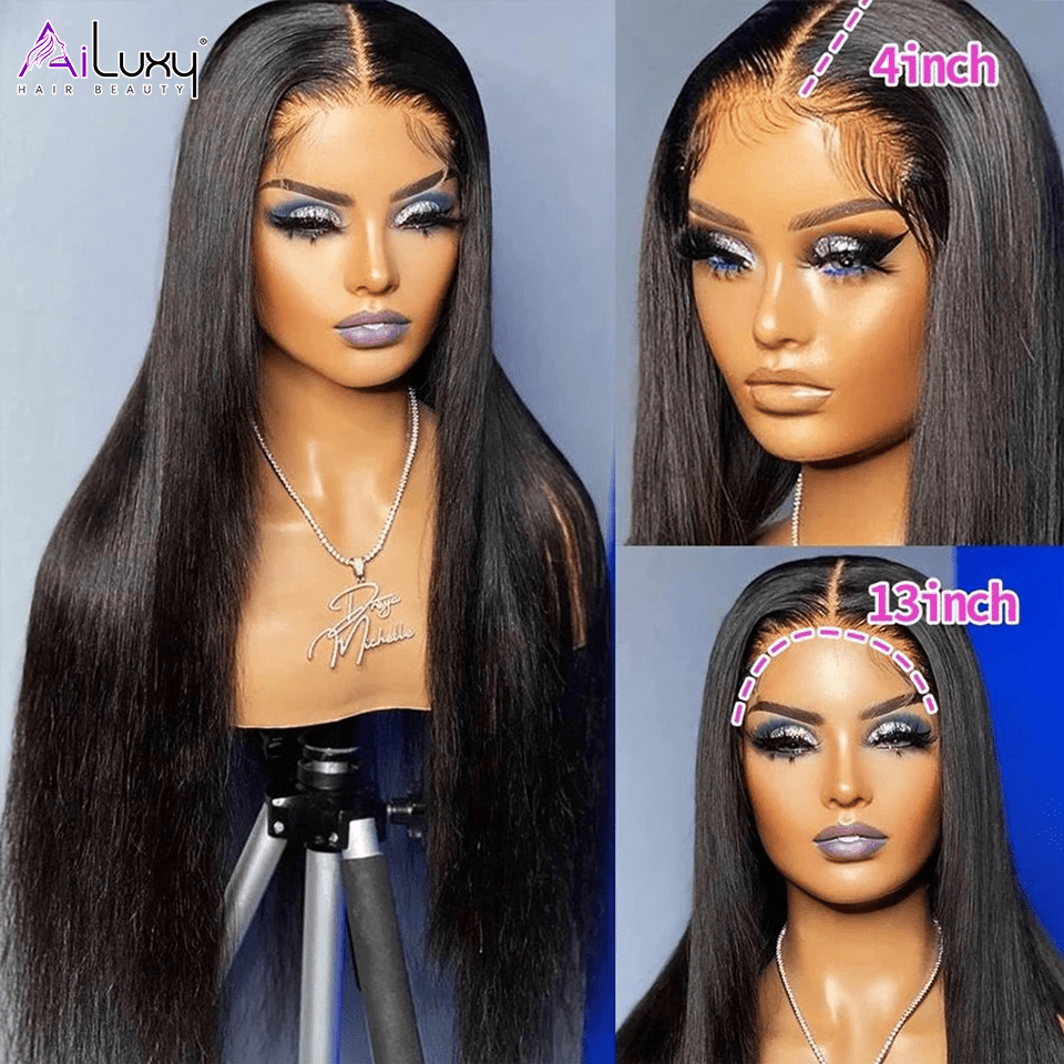 ailuxyhair-fr AILUXY Perruque Sans Colle 200%Densité 4X4 Lace Frontal Lisse Perruque  200% densité Vrais Cheveux Humains