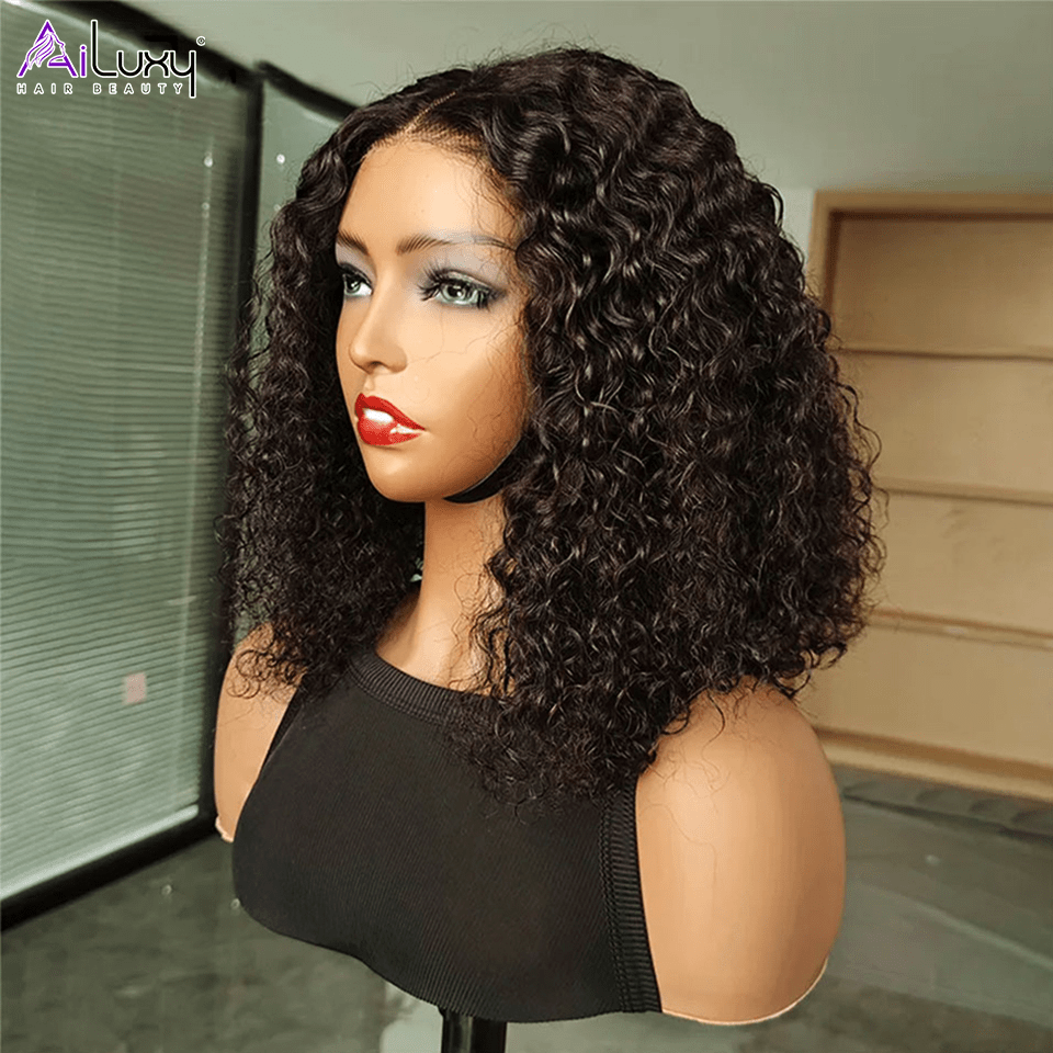 ailuxyhair-fr AILUXY Perruque Sans Colle 4x4 Lace Closure Perruque BOB Curly 200% densité 100% Cheveux humains