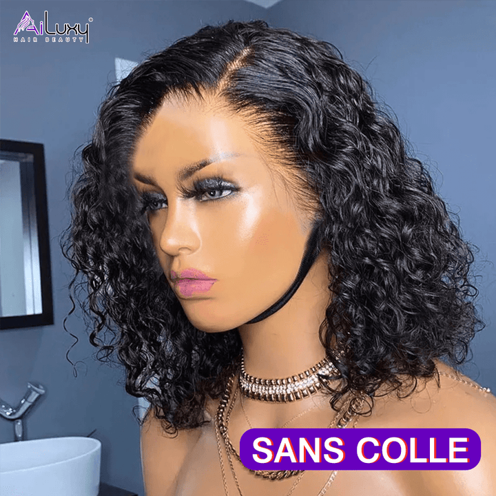 ailuxyhair-fr AILUXY Perruque Sans Colle 4x4 Lace Closure Perruque BOB Deep Wavy 200% densité 100% Cheveux humains