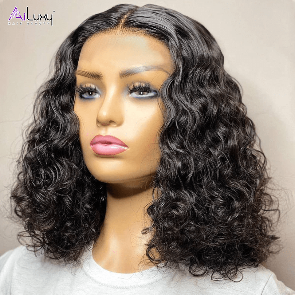 ailuxyhair-fr AILUXY Perruque Sans Colle 4x4 Lace Closure Perruque BOB Deep Wavy 200% densité 100% Cheveux humains