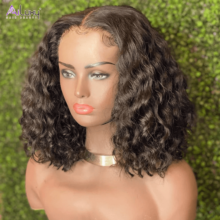 ailuxyhair-fr AILUXY Perruque Sans Colle 4x4 Lace Closure Perruque BOB Deep Wavy 200% densité 100% Cheveux humains