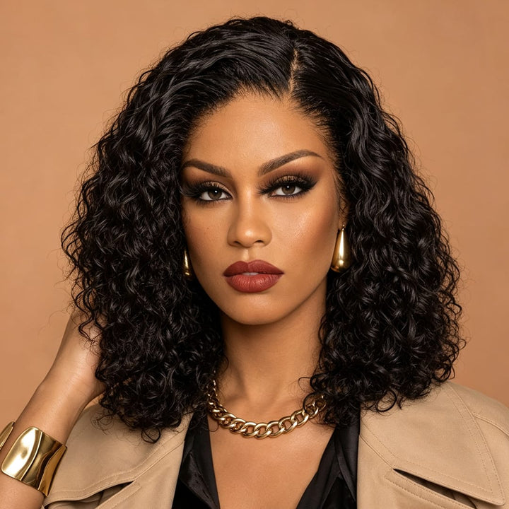 ailuxyhair-fr AILUXY Perruque Sans Colle 4x4 Lace Closure Perruque BOB Deep Wavy 200% densité 100% Cheveux humains