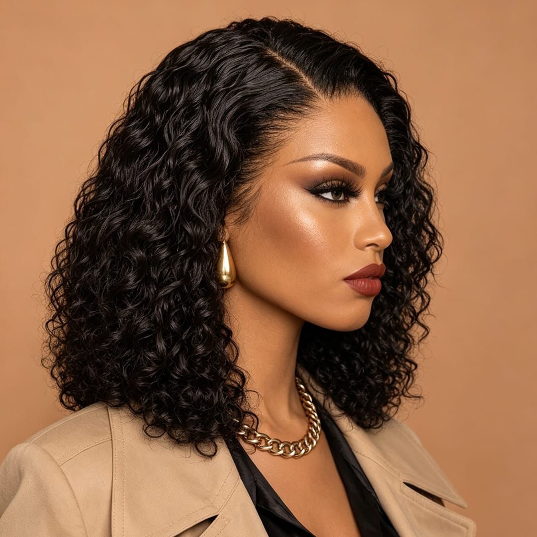 ailuxyhair-fr AILUXY Perruque Sans Colle 4x4 Lace Closure Perruque BOB Deep Wavy 200% densité 100% Cheveux humains