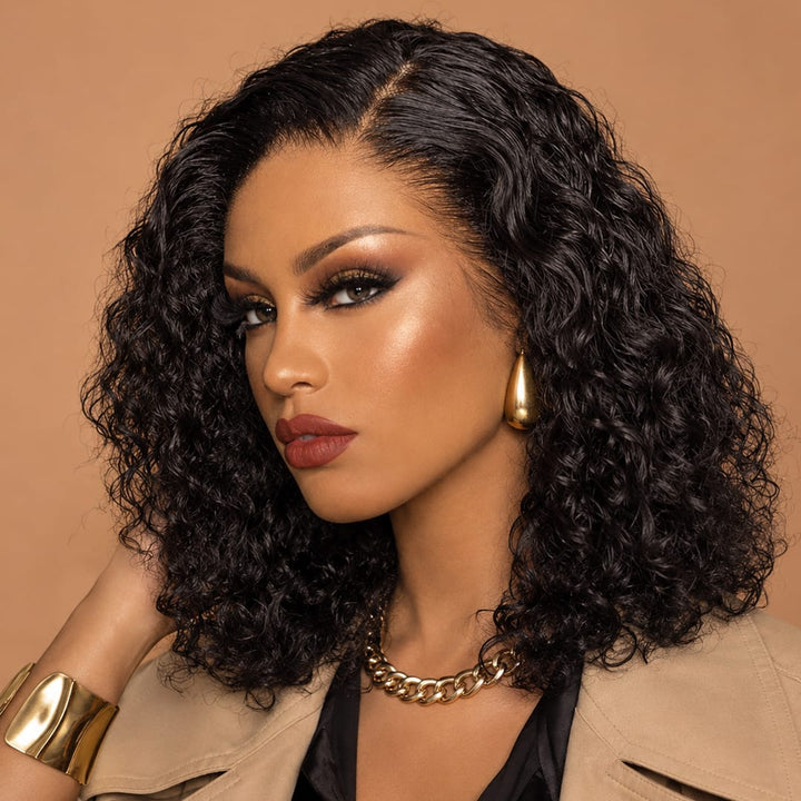 ailuxyhair-fr AILUXY Perruque Sans Colle 4x4 Lace Closure Perruque BOB Deep Wavy 200% densité 100% Cheveux humains
