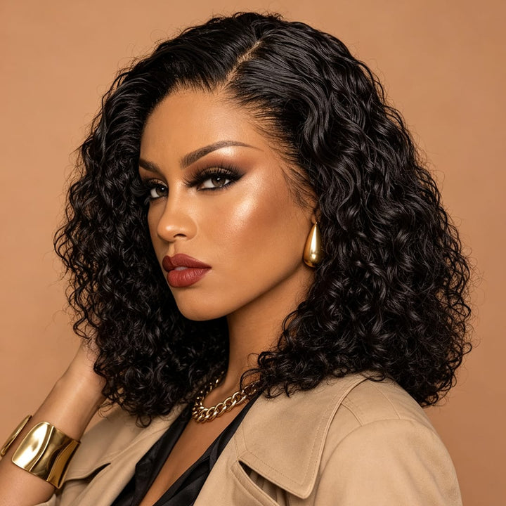 ailuxyhair-fr AILUXY Perruque Sans Colle 4x4 Lace Closure Perruque BOB Deep Wavy 200% densité 100% Cheveux humains